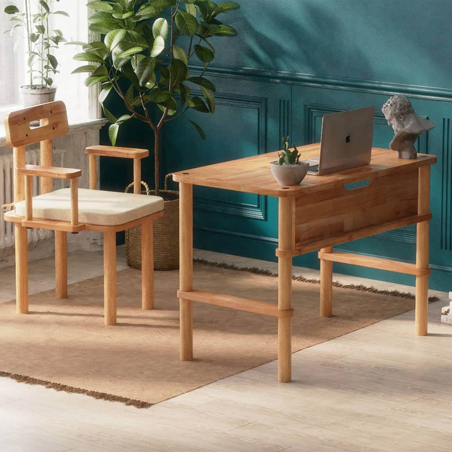 Clark Solid Beech Wood Desk | Minimalist Modern Study Desk Demontha