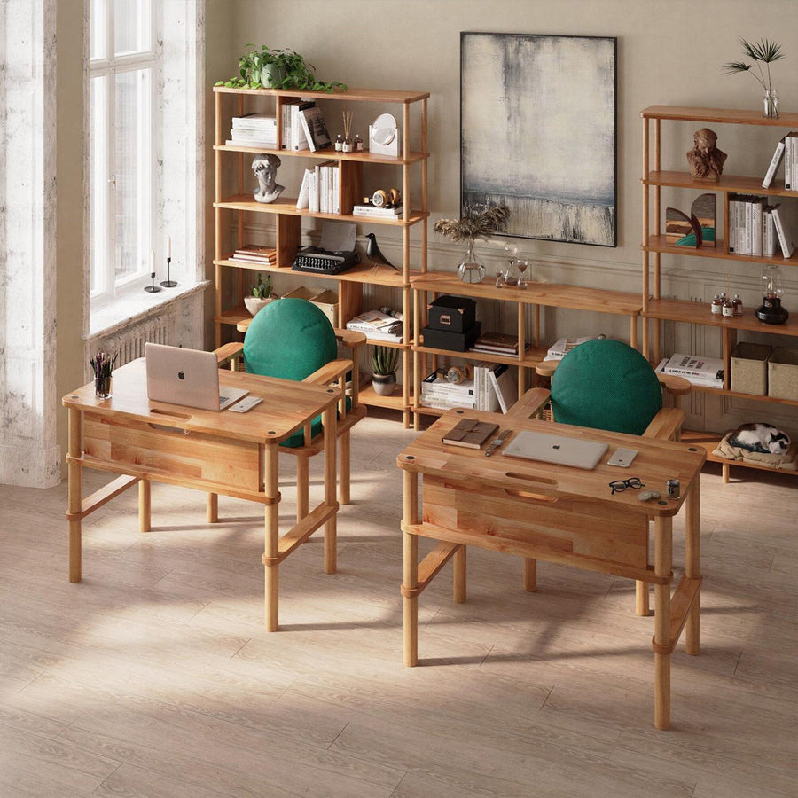 Clark Solid Beech Wood Desk | Minimalist Modern Study Desk Demontha