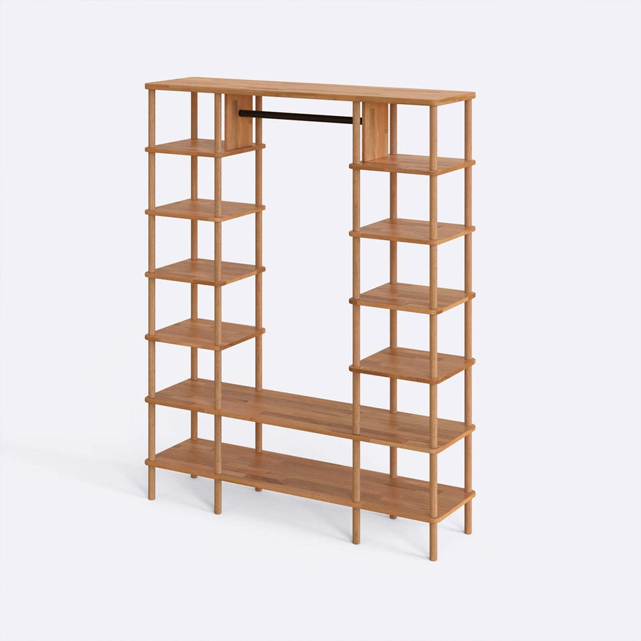 Jasper Solid Beech Wood Clothing Rack with Shelves | Minimalist Storage Demontha