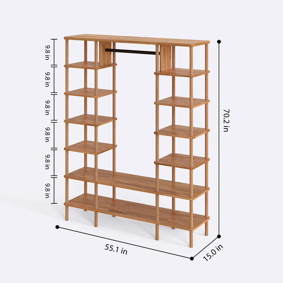 Jasper Solid Beech Wood Clothing Rack with Shelves | Minimalist Storage Demontha