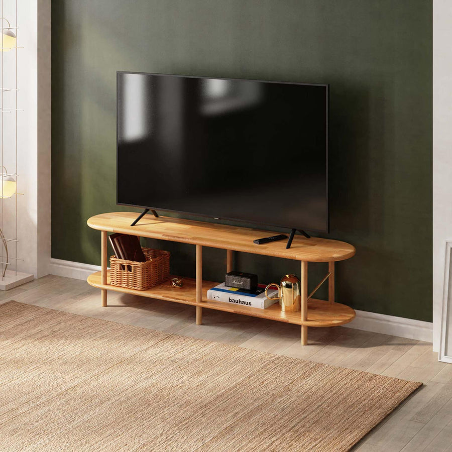Malibu Solid Beech Wood TV Unit | Modern Low Profile Media Console Demontha