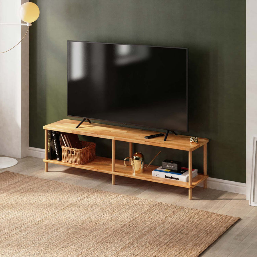Queens Solid Beech Wood TV Unit | Modern Low Profile Media Console Demontha