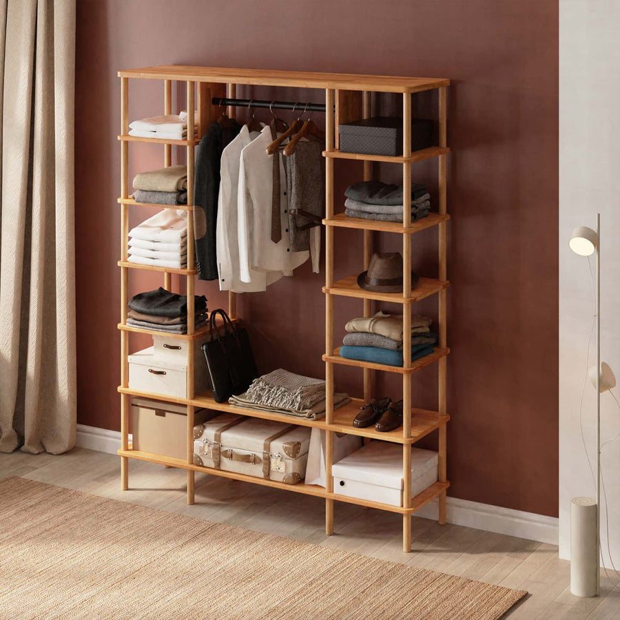 Jasper Solid Beech Wood Clothing Rack with Shelves | Minimalist Storage Demontha