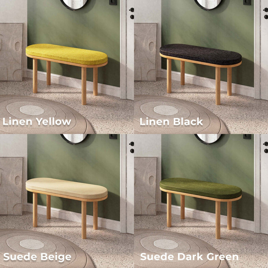 Soho Solid Beech Wood and Linen Bench | Modern Upholstered Dining Bench Demontha