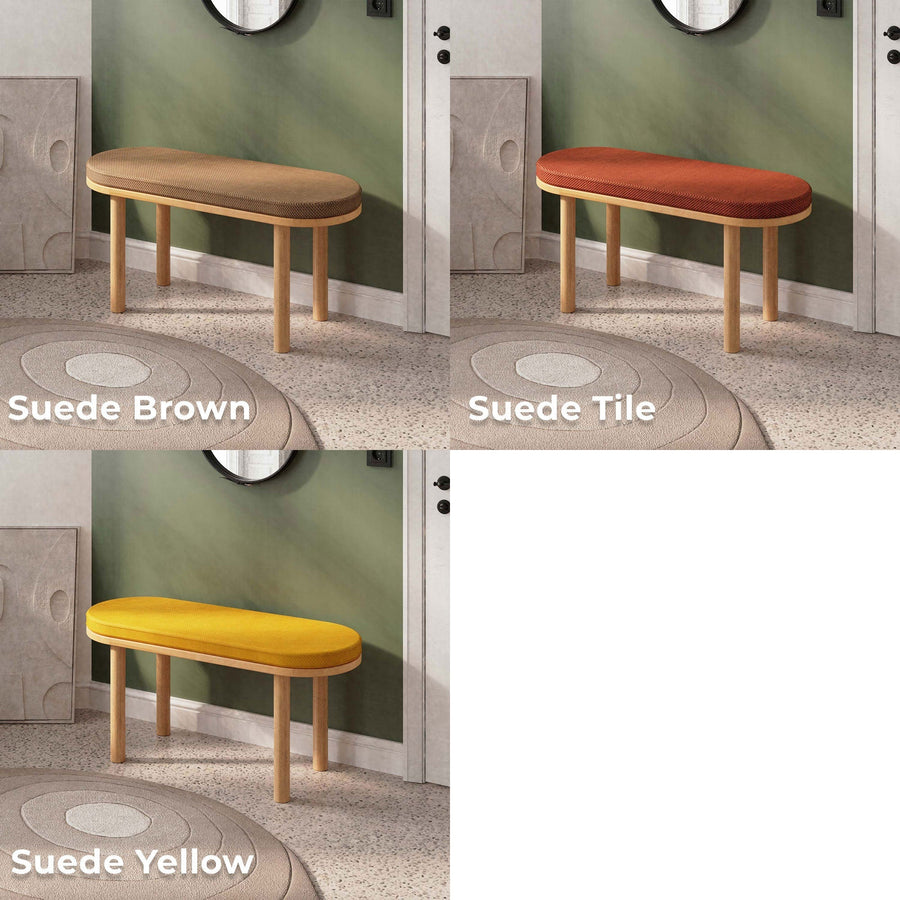 Soho Solid Beech Wood and Linen Bench | Modern Upholstered Dining Bench Demontha