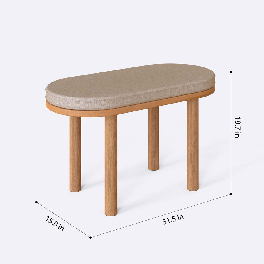 Soho Solid Beech Wood and Linen Bench | Modern Upholstered Dining Bench Demontha