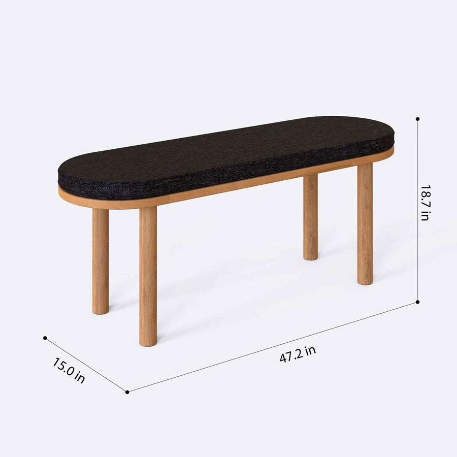 Soho Solid Beech Wood and Linen Bench | Modern Upholstered Dining Bench Demontha