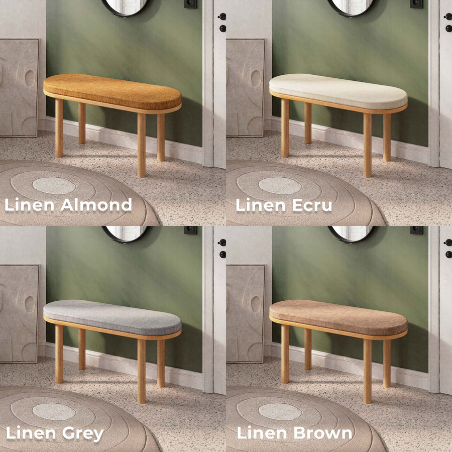 Soho Solid Beech Wood and Linen Bench | Modern Upholstered Dining Bench Demontha