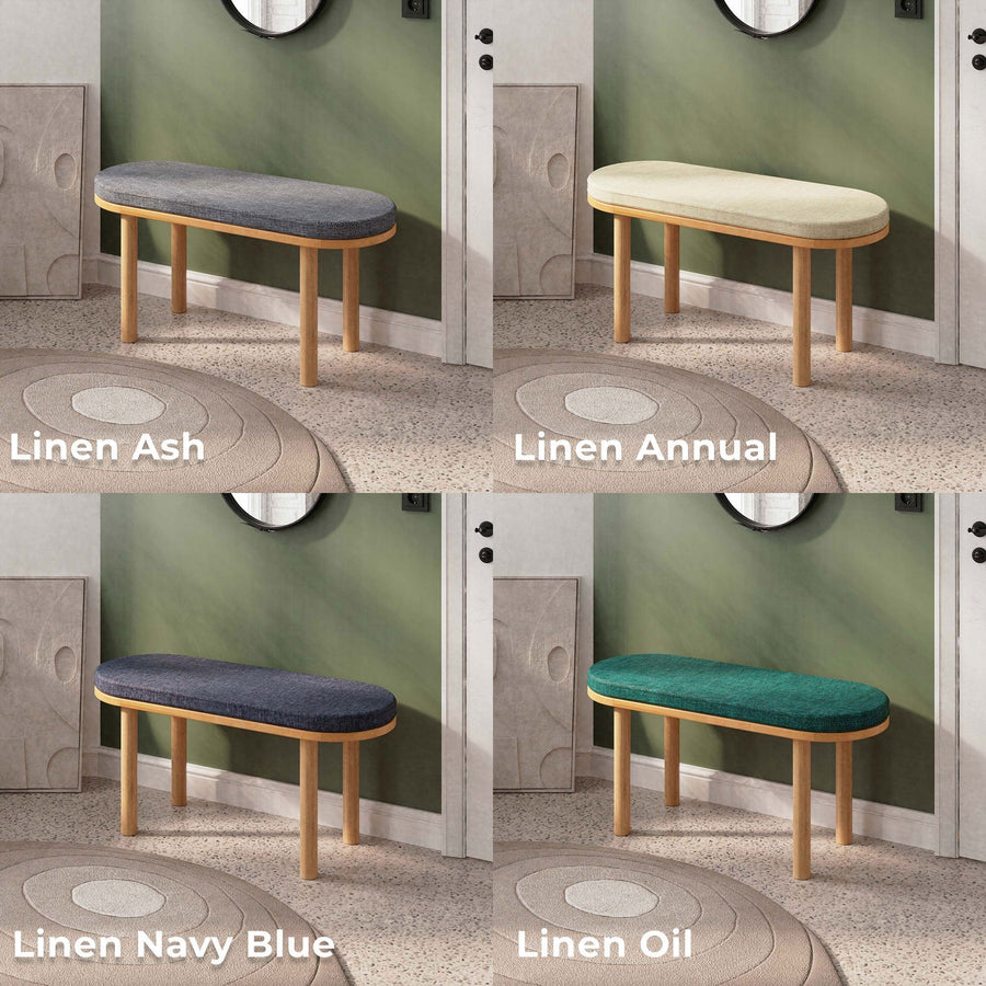 Soho Solid Beech Wood and Linen Bench | Modern Upholstered Dining Bench Demontha