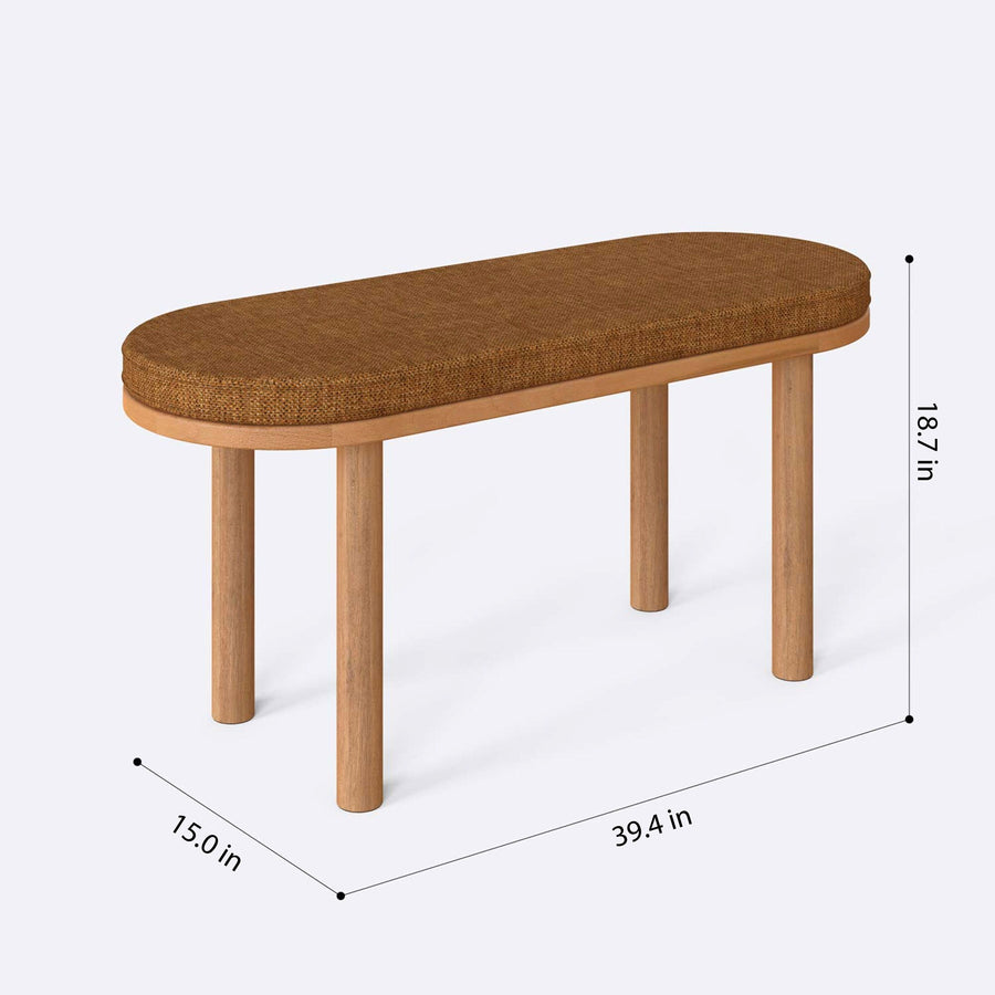 Soho Solid Beech Wood and Linen Bench | Modern Upholstered Dining Bench Demontha