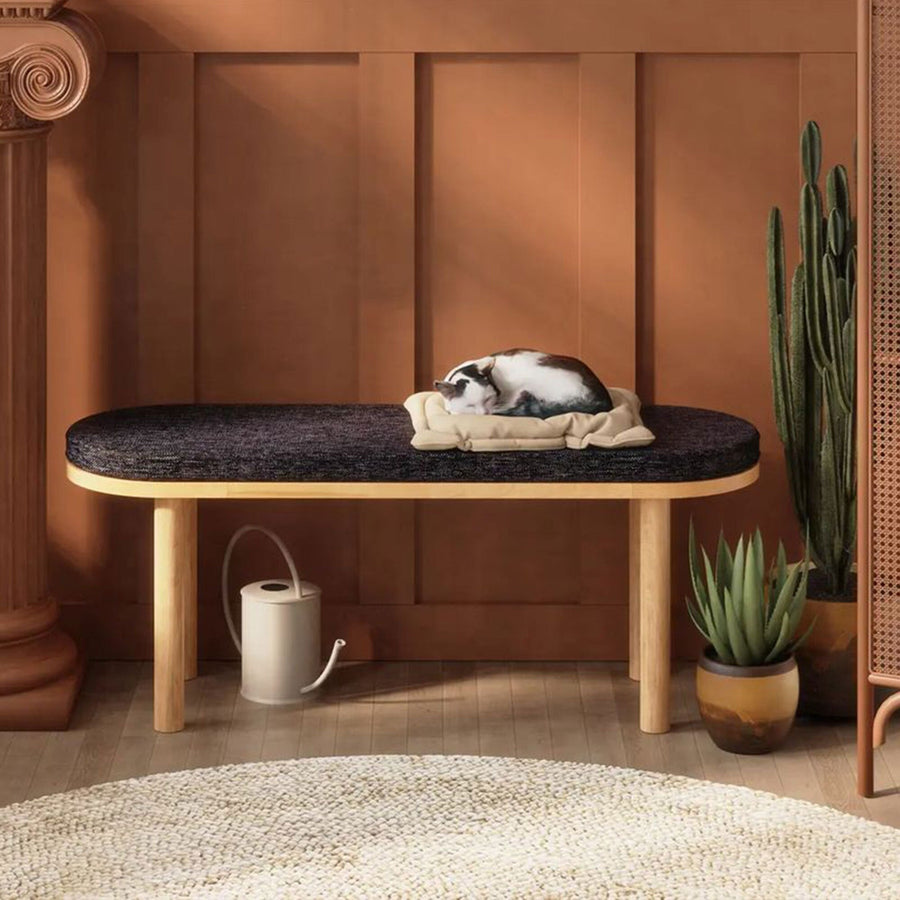 Soho Solid Beech Wood and Linen Bench | Modern Upholstered Dining Bench Demontha