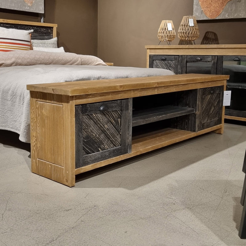 Minneapolis Pine Wood TV Stand with Shelves and Cabinets