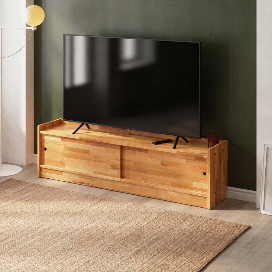 Clark Solid Beech Wood TV Unit Cabinet | Modern Media Console Demontha