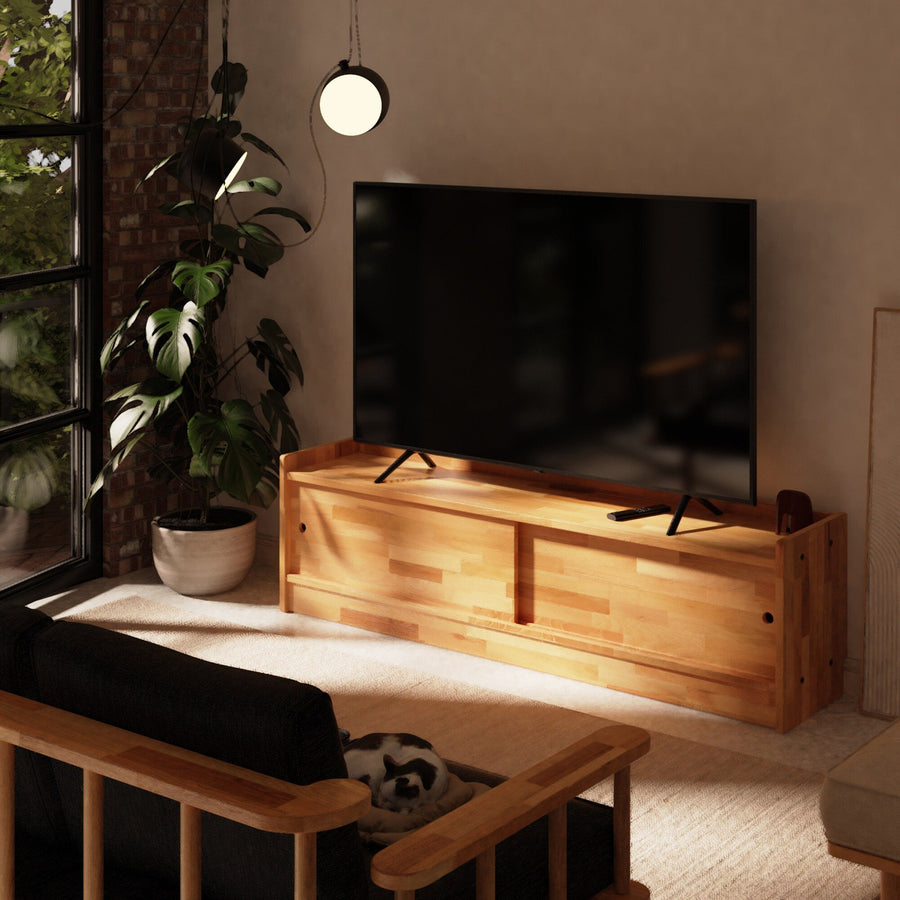 Clark Solid Beech Wood TV Unit Cabinet | Modern Media Console Demontha