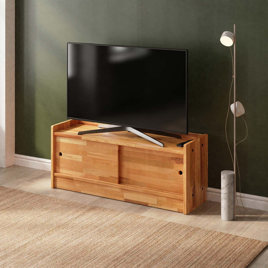 Clark Solid Beech Wood TV Unit Cabinet | Modern Media Console Demontha