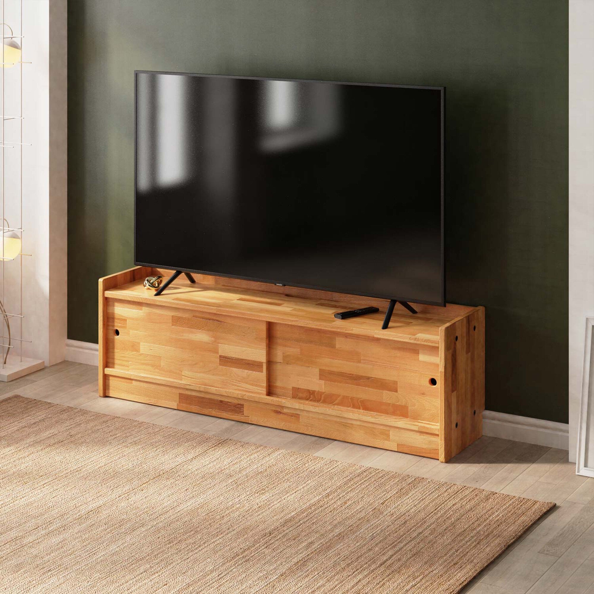 Clark Solid Beech Wood TV Unit Cabinet | Modern Media Console