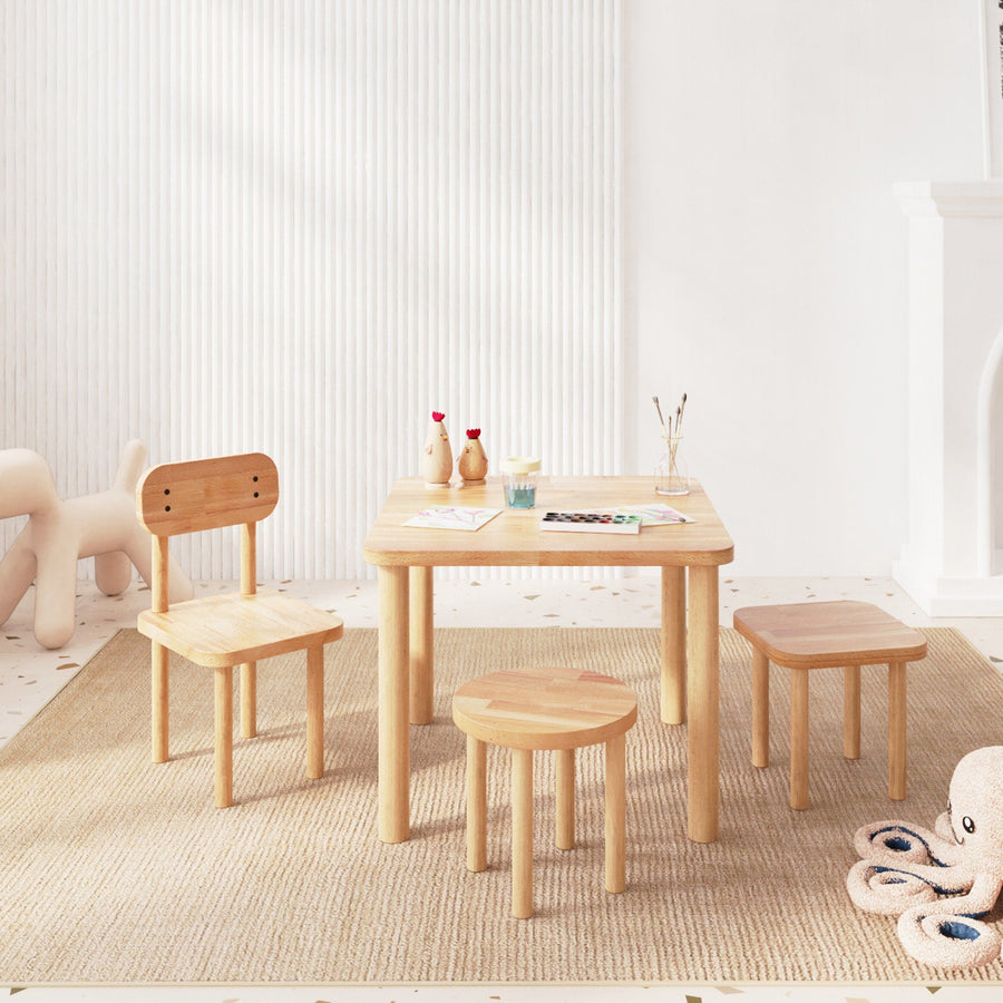 Rio Solid Beech Wood Kids Table and 2 Chairs Set | Wooden Play Table Demontha