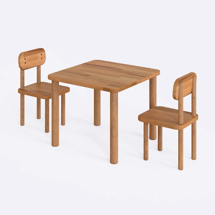 Rio Solid Beech Wood Kids Table and 2 Chairs Set | Wooden Play Table Demontha
