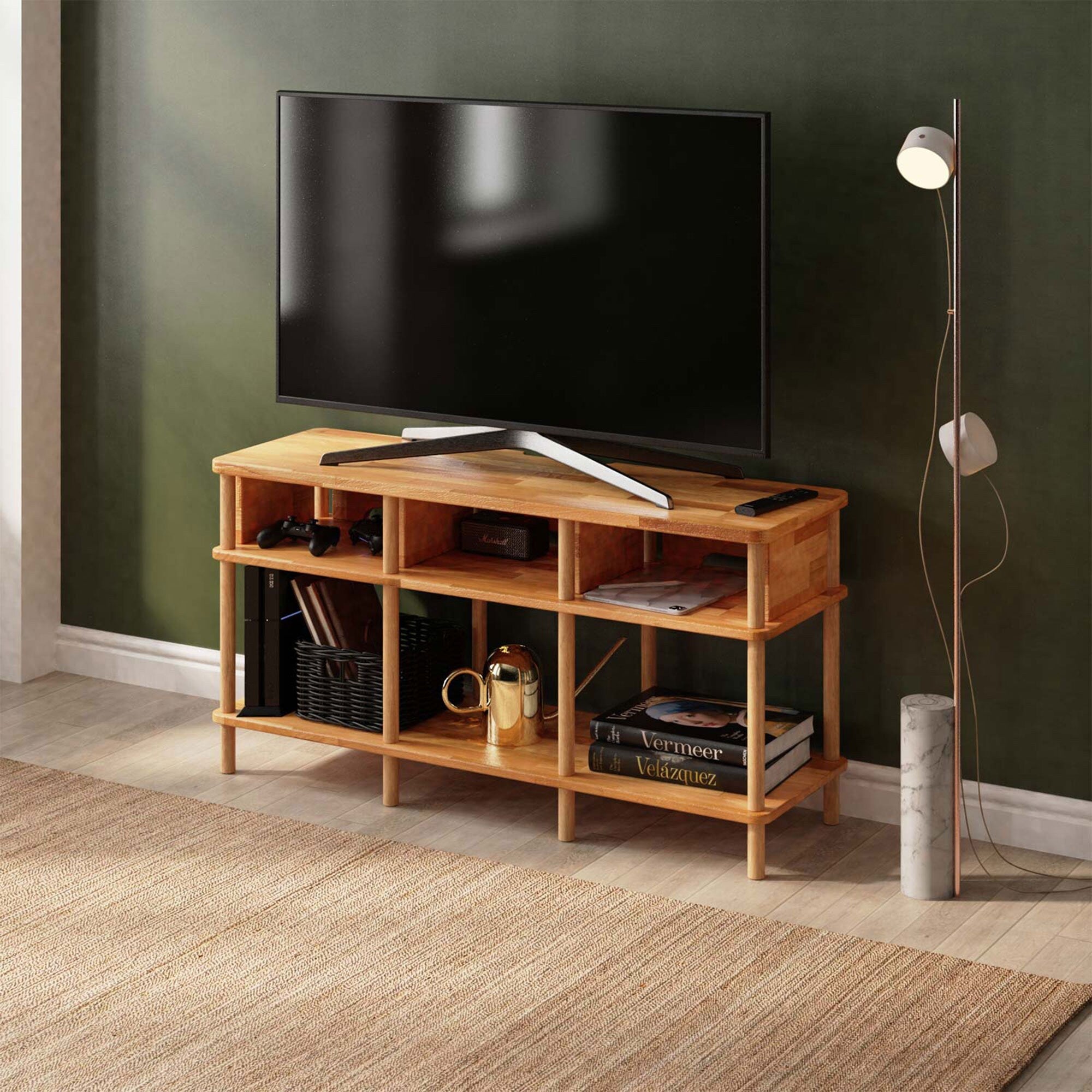 Beverly Hills Solid Beech Wood TV Stand | Modern Low Profile Media