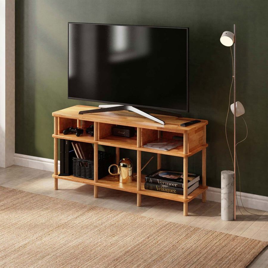Beverly Hills Solid Beech Wood TV Stand | Modern Low Profile Media Console Demontha