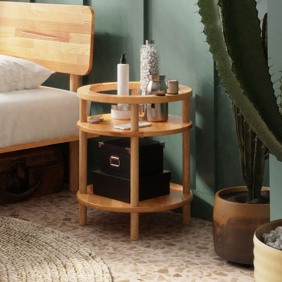 Soho Round Beech Nightstand Demontha