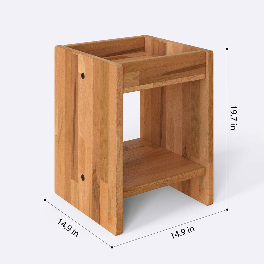 Compton Solid Beech Wood Nightstand | Minimalist Two-Shelf Bedside Table Demontha