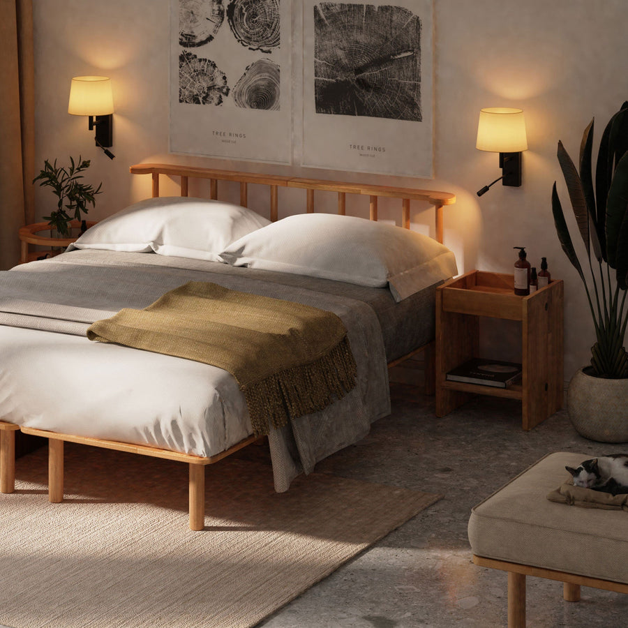 Compton Solid Beech Wood Nightstand | Minimalist Two-Shelf Bedside Table Demontha