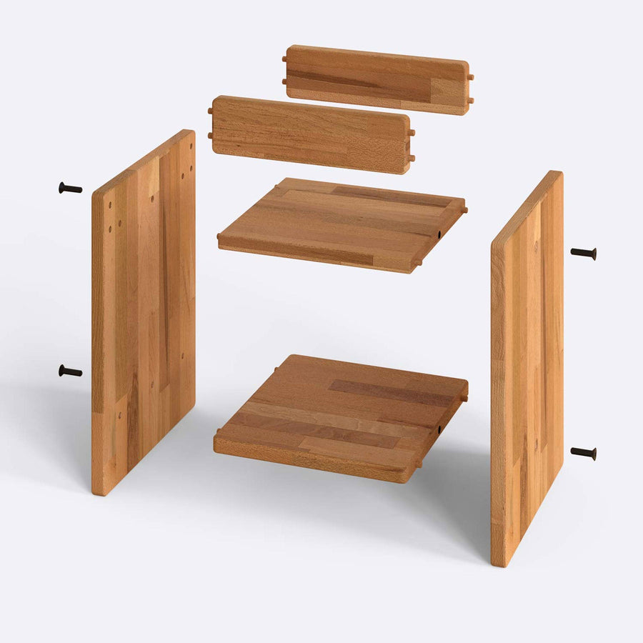 Compton Solid Beech Wood Nightstand | Minimalist Two-Shelf Bedside Table Demontha