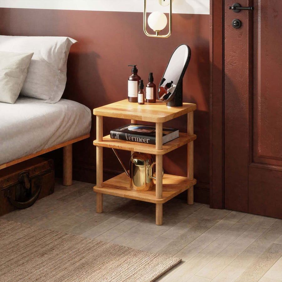 Brooklyn Solid Beech Wood Nightstand – Modern Two-Shelf Bedside Table Demontha