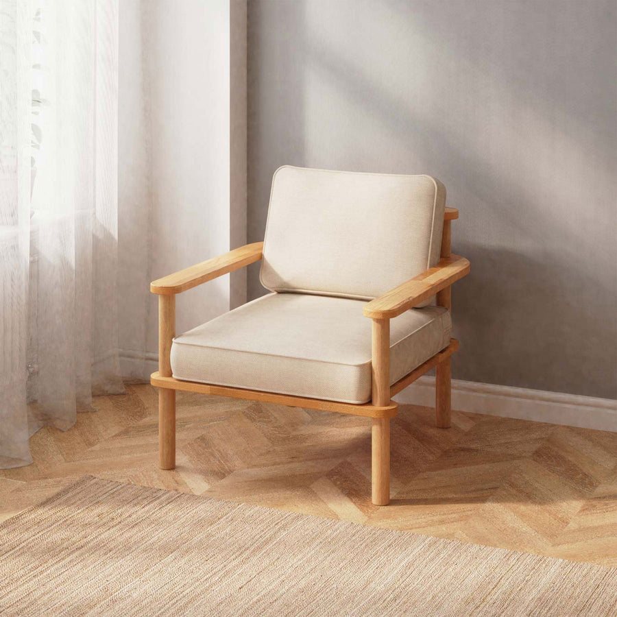 Brooklyn Solid Beech Wood Armchair | Modern Upholstered Accent Chair Demontha
