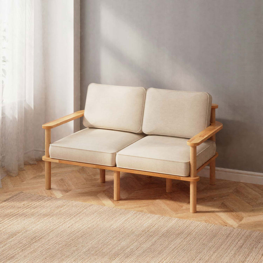 Brooklyn Solid Beech Wood Sofa | Modern Upholstered Wooden Loveseat Demontha