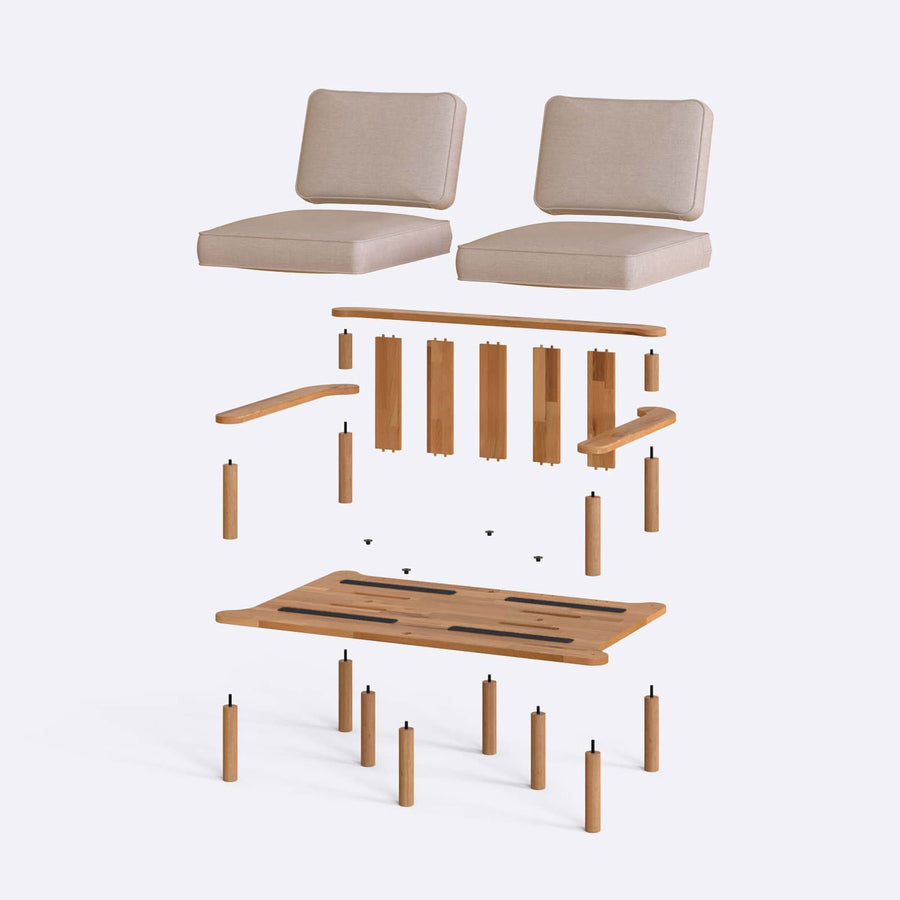 Brooklyn Solid Beech Wood Sofa | Modern Upholstered Wooden Loveseat Demontha
