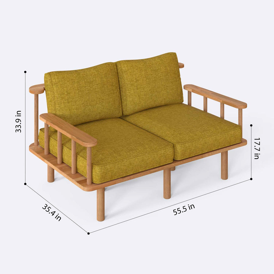 Manhattan Solid Beech Wood Sofa | Modern Upholstered Wooden Loveseat Demontha