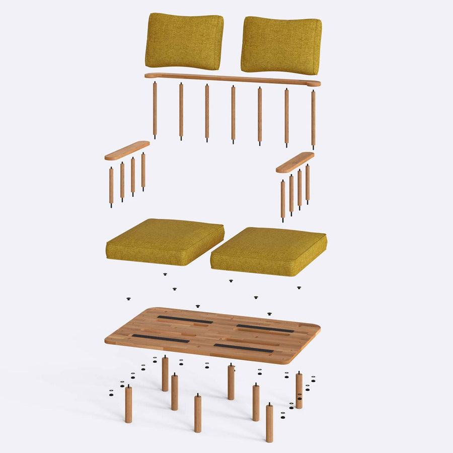 Manhattan Solid Beech Wood Sofa | Modern Upholstered Wooden Loveseat Demontha