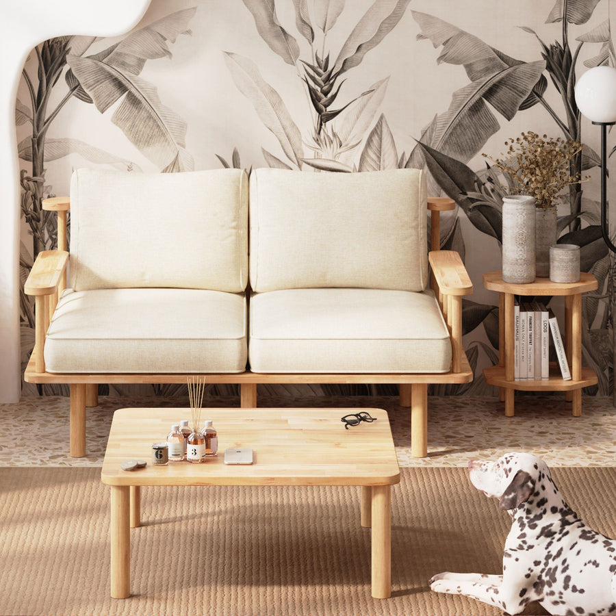 Manhattan Solid Beech Wood Sofa | Modern Upholstered Wooden Loveseat Demontha