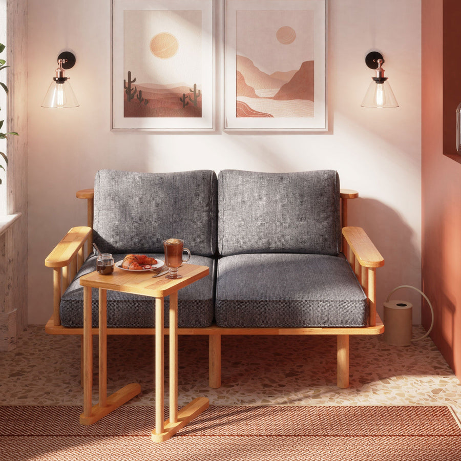 Manhattan Solid Beech Wood Sofa | Modern Upholstered Wooden Loveseat Demontha